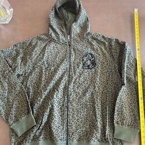 BBC Billionaire Boys Club Green Leopard Print Full Zip Hoodie XXL